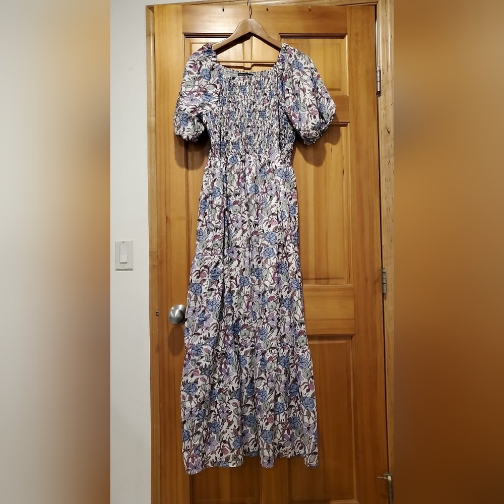 Mikarose Purple Floral Tiered Maxi Dress L